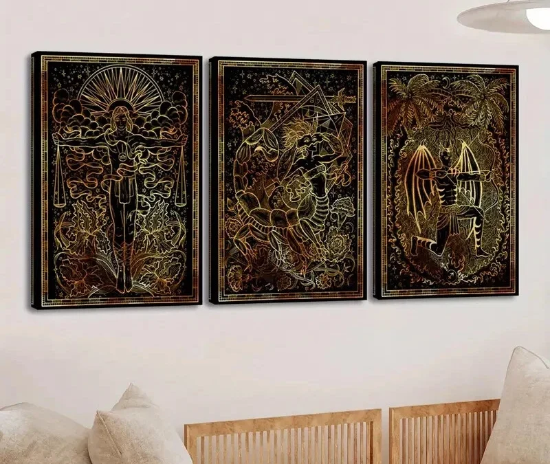 3pcs Vintage European Retro Twelve Zodiac Signs Wall Art Set Canvas Framed 40x60cm – High Quality Print 100% Australian Made Wall Canvas Ready to Hang