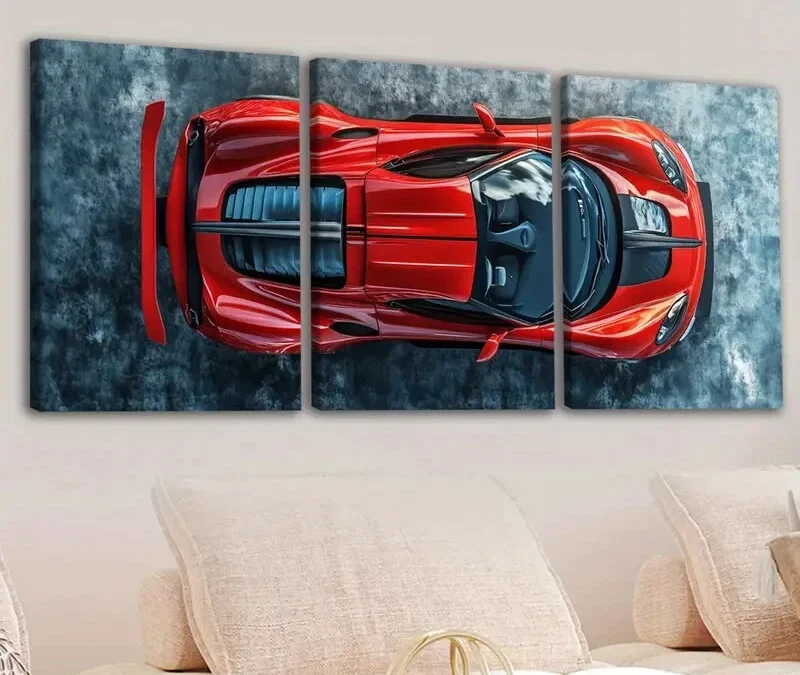 3pcs Vintage Red Cool Sports Cars Blue & White Wall Art Set Canvas Framed 40x60cm – High Quality Print 100% Australian Made Wall Canvas Ready to Hang