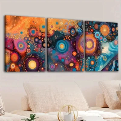 3pcs Bohemian Style Gold Blue & White Rose Red Wall Art Set Canvas Framed 40x60cm - High Quality Print 100% Australian Made Wall Canvas Ready to Hang