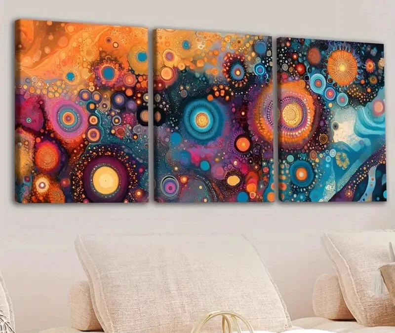 3pcs Bohemian Style Gold Blue & White Rose Red Wall Art Set Canvas Framed 40x60cm – High Quality Print 100% Australian Made Wall Canvas Ready to Hang