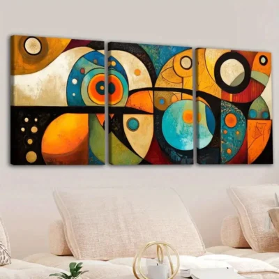 3pcs Bohemian Style Cool Golden Blue Red Orange Wall Art Set Canvas Framed 40x60cm - High Quality Print 100% Australian Made Wall Canvas Ready to Hang