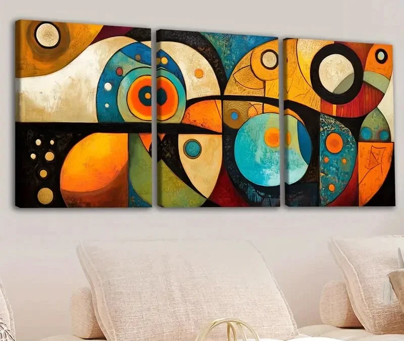 3pcs Bohemian Style Cool Golden Blue Red Orange Wall Art Set Canvas Framed 40x60cm – High Quality Print 100% Australian Made Wall Canvas Ready to Hang