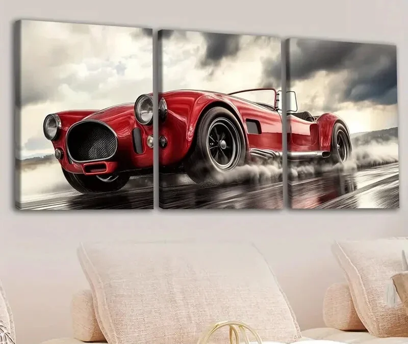3pcs Fashion Red Cool Sports Cars Clouds Black Wall Art Set Canvas Framed 40x60cm – High Quality Print 100% Australian Made Wall Canvas Ready to Hang