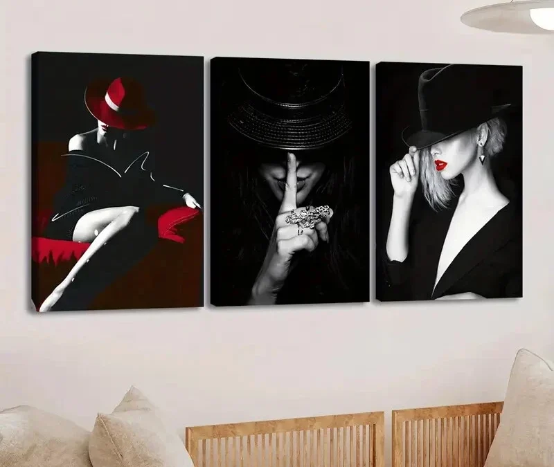 3pcs Modern Black & White Red Abstract Figures Wall Art Set Canvas Framed 40x60cm – High Quality Print 100% Australian Made Wall Canvas Ready to Hang