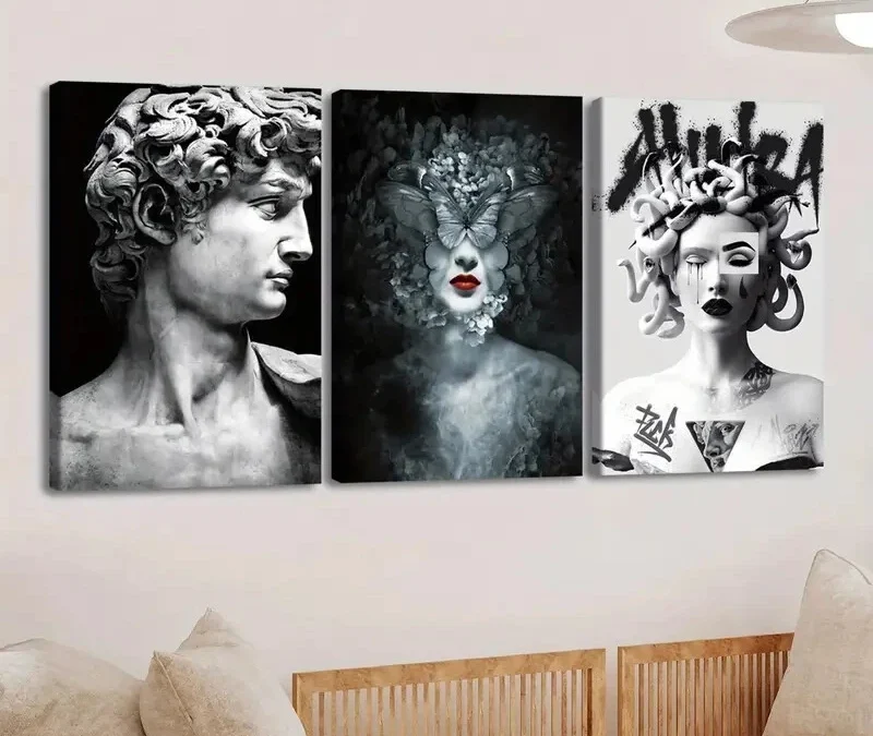 3pcs Elegant Abstract Men Women Black White Red Wall Art Set Canvas Framed 40x60cm – High Quality Print 100% Australian Made Wall Canvas Ready to Hang