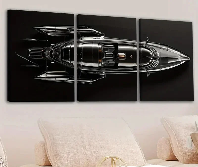 3pcs Vintage Fashion Black Cool Aircraft Darks Wall Art Set Canvas Framed 40x60cm – High Quality Print 100% Australian Made Wall Canvas Ready to Hang