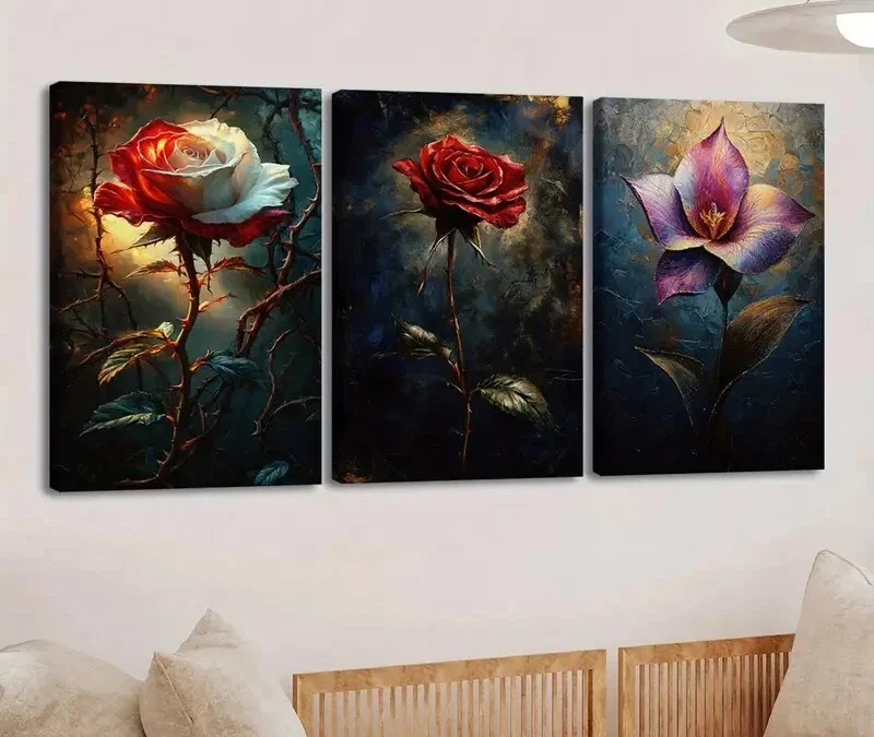 3pcs Charming Floral White & Red Rose Rose Lily Wall Art Set Canvas Framed 40x60cm – High Quality Print 100% Australian Made Wall Canvas Ready to Hang