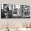 3pcs Highland Cows Bath Yaks, Gray White Buffalo Wall Art Set Canvas Framed 40x60cm - High Quality Print 100% Australian Made Wall Canvas Ready to Hang
