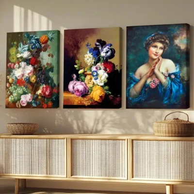 3pcs Creative Fantasy Modern Lady Florals Blue Wall Art Set Canvas Framed 40x60cm - High Quality Print 100% Australian Made Wall Canvas Ready to Hang