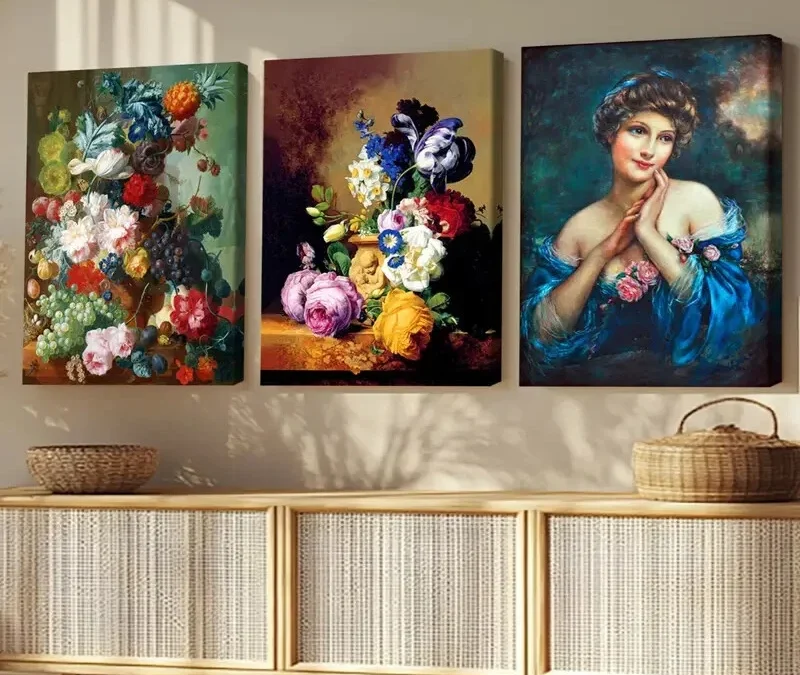 3pcs Creative Fantasy Modern Lady Florals Blue Wall Art Set Canvas Framed 40x60cm – High Quality Print 100% Australian Made Wall Canvas Ready to Hang