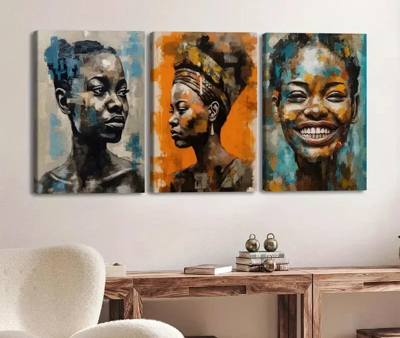 3pcs Fashion Portraits Vibrant Abstract Black Wall Art Set Canvas Framed 40x60cm – High Quality Print 100% Australian Made Wall Canvas Ready to Hang