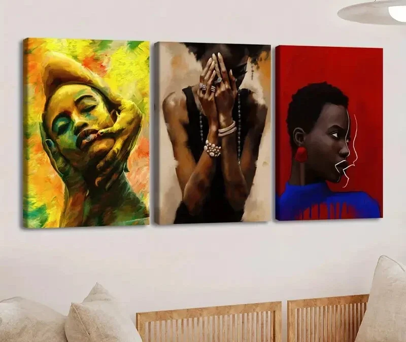 3pcs Fashion Portraits Red & Blue Yellow Green Wall Art Set Canvas Framed 40x60cm – High Quality Print 100% Australian Made Wall Canvas Ready to Hang