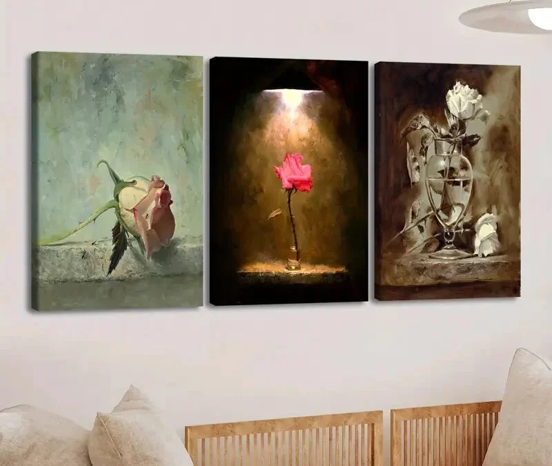 3pcs Vintage Oil Painting Style Rose Leopard Lion Wall Art Set Canvas Framed 40x60cm – High Quality Print 100% Australian Made Wall Canvas Ready to Hang