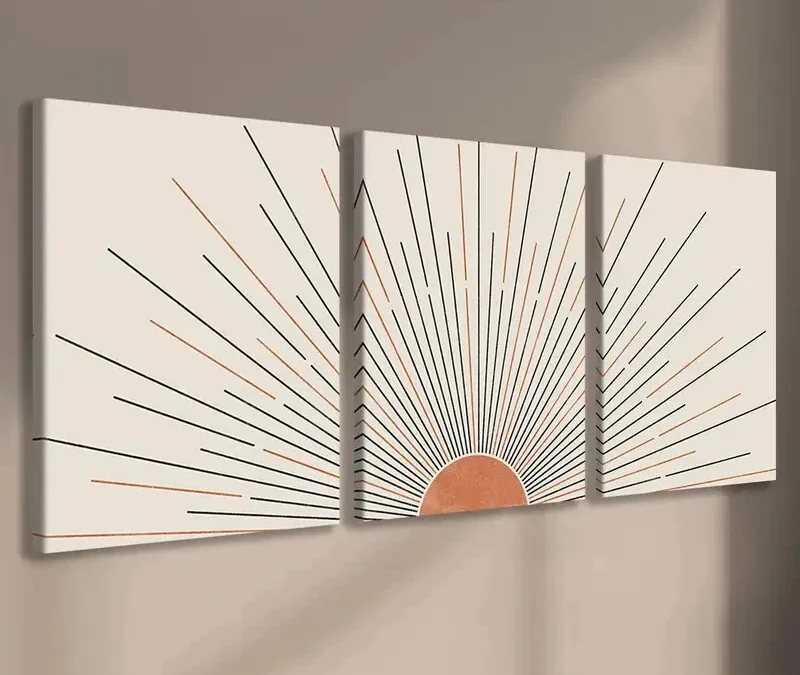 3pcs Sunshine Radiant Fantasy Modern Black Lines Wall Art Set Canvas Framed 40x60cm – High Quality Print 100% Australian Made Wall Canvas Ready to Hang