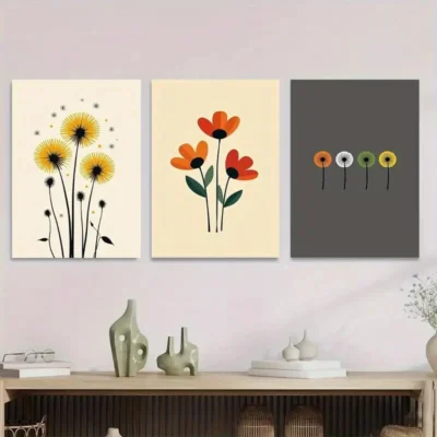3pcs Vibrant Floral & Dandelion Beige, Red Wall Art Set Canvas Framed 40x60cm - High Quality Print 100% Australian Made Wall Canvas Ready to Hang