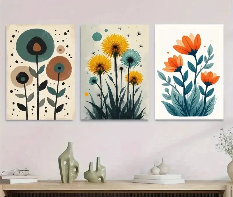 3pcs Modern Minimalist Floral Abstract Wall Art Set Canvas Framed 40x60cm – High Quality Print 100% Australian Made Wall Canvas Ready to Hang