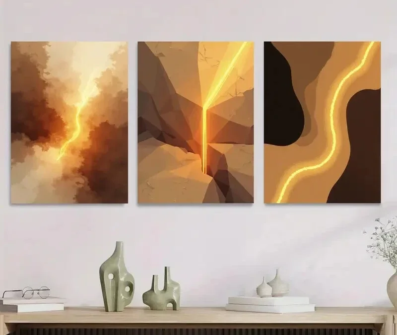 3pcs Modern Abstract Geometric & Floral Designs Wall Art Set Canvas Framed 40x60cm – High Quality Print 100% Australian Made Wall Canvas Ready to Hang