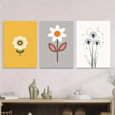 3pcs Modern Floral Minimalist Flower Yellow Wall Art Set Canvas Framed 40x60cm - High Quality Print 100% Australian Made Wall Canvas Ready to Hang