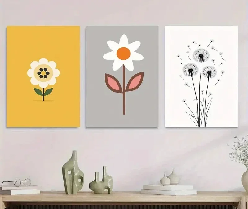3pcs Modern Floral Minimalist Flower Yellow Wall Art Set Canvas Framed 40x60cm – High Quality Print 100% Australian Made Wall Canvas Ready to Hang