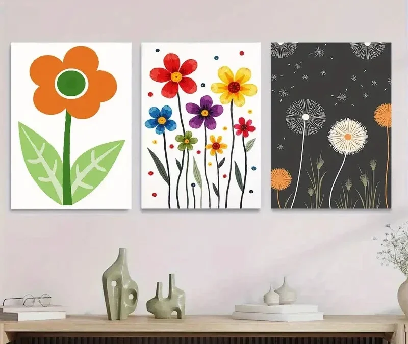 3pcs Floral Modern Abstract Colorful Flower Wall Art Set Canvas Framed 40x60cm – High Quality Print 100% Australian Made Wall Canvas Ready to Hang