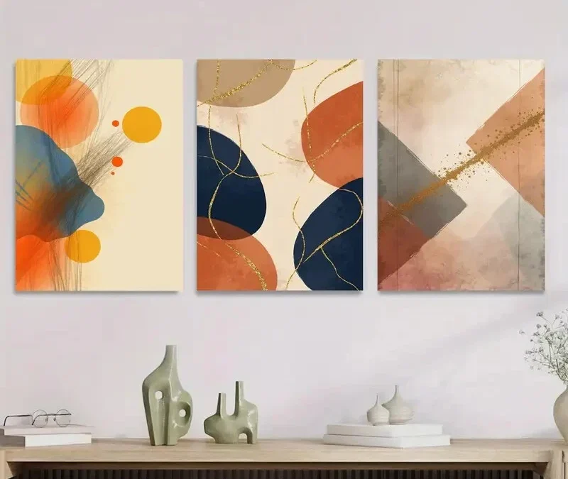 3pcs Abstract Geometric Vibrant Modern Wall Art Set Canvas Framed 40x60cm – High Quality Print 100% Australian Made Wall Canvas Ready to Hang
