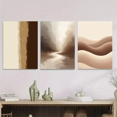 3pcs Modern Abstract Forest Landscape Beige Gray Wall Art Set Canvas Framed 40x60cm - High Quality Print 100% Australian Made Wall Canvas Ready to Hang