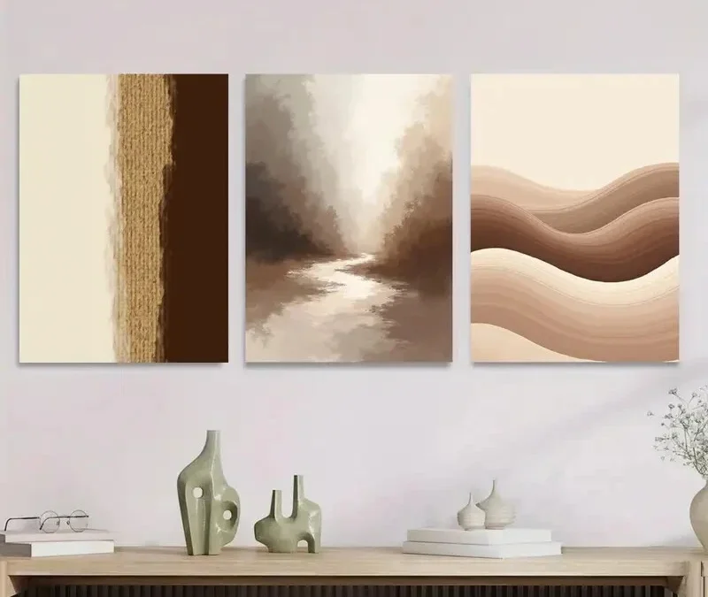 3pcs Modern Abstract Forest Landscape Beige Gray Wall Art Set Canvas Framed 40x60cm – High Quality Print 100% Australian Made Wall Canvas Ready to Hang