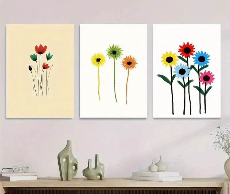 3pcs Modern Floral Vibrant Colorful Flower Wall Art Set Canvas Framed 40x60cm – High Quality Print 100% Australian Made Wall Canvas Ready to Hang