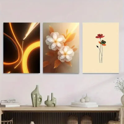 3pcs Modern Floral Elegant White Flowers Wall Art Set Canvas Framed 40x60cm - High Quality Print 100% Australian Made Wall Canvas Ready to Hang