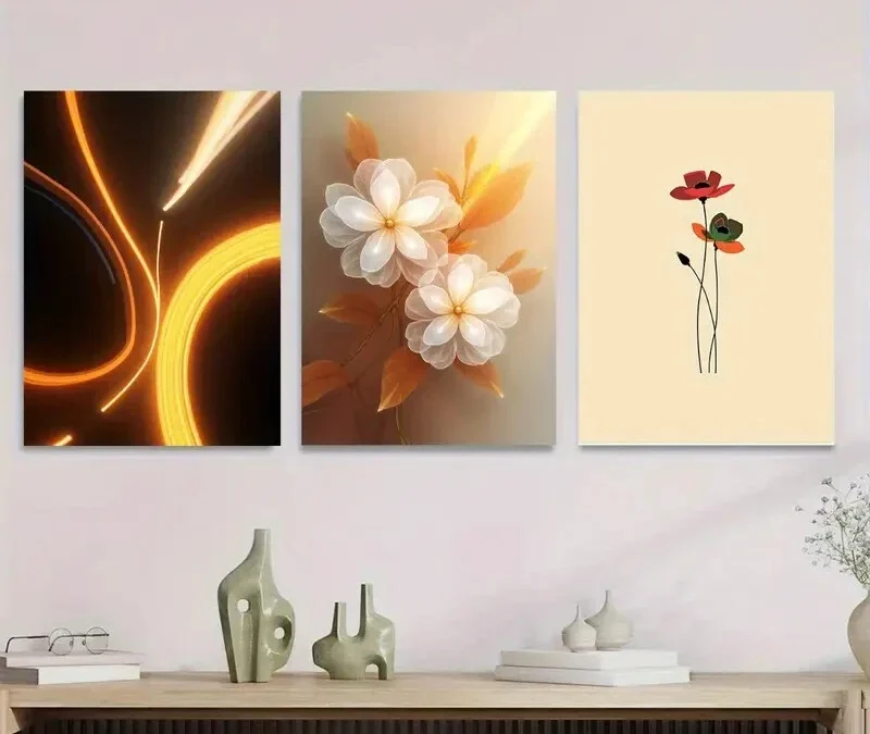 3pcs Modern Floral Elegant White Flowers Wall Art Set Canvas Framed 40x60cm – High Quality Print 100% Australian Made Wall Canvas Ready to Hang