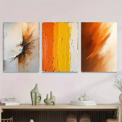 3pcs Abstract Vibrant Orange, Yellow & White Wall Art Set Canvas Framed 40x60cm - High Quality Print 100% Australian Made Wall Canvas Ready to Hang