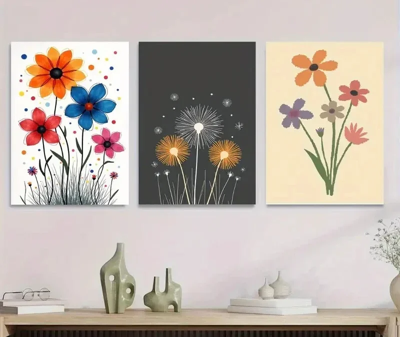 3pcs Modern Minimalist Floral Colorful Flowers Wall Art Set Canvas Framed 40x60cm – High Quality Print 100% Australian Made Wall Canvas Ready to Hang