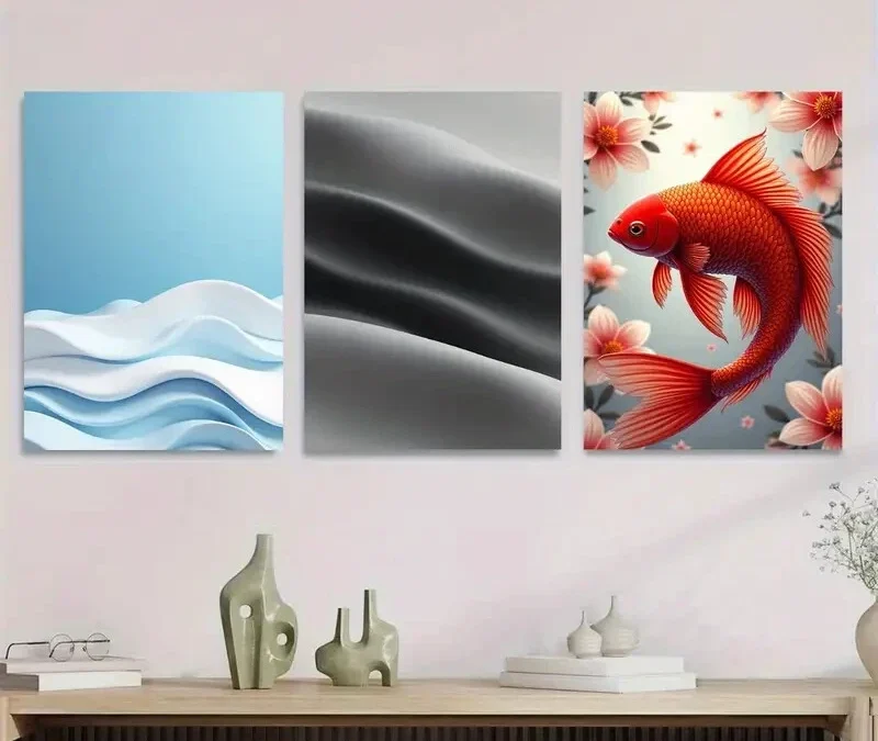 3pcs Modern Abstract Ocean Waves Black Silk Wall Art Set Canvas Framed 40x60cm – High Quality Print 100% Australian Made Wall Canvas Ready to Hang