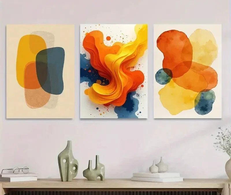 3pcs Modern Abstract Colorful Geometric Orange Wall Art Set Canvas Framed 40x60cm – High Quality Print 100% Australian Made Wall Canvas Ready to Hang