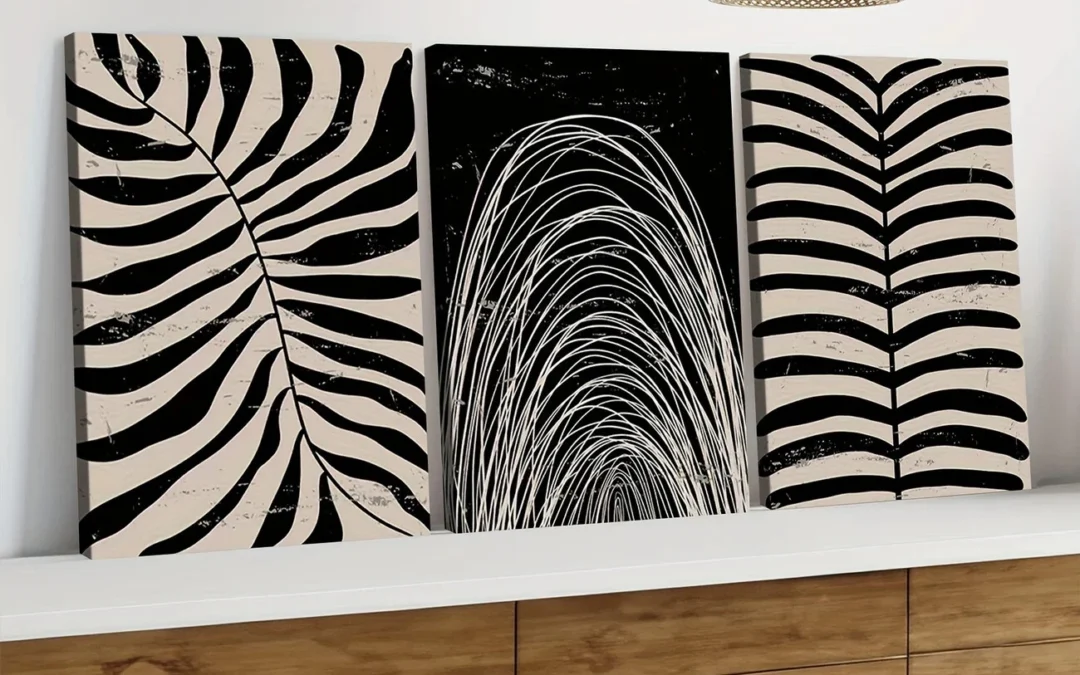 3pcs Abstract Plant Black Leaves White Bohemian Wall Art Set Canvas Framed 40x60cm – High Quality Print 100% Australian Made Wall Canvas Ready to Hang