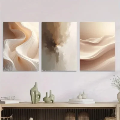 3pcs Modern Abstract Golden & White Design Wall Art Set Canvas Framed 40x60cm - High Quality Print 100% Australian Made Wall Canvas Ready to Hang