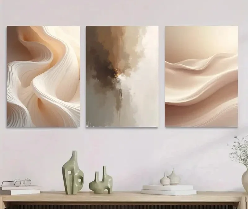 3pcs Modern Abstract Golden & White Design Wall Art Set Canvas Framed 40x60cm – High Quality Print 100% Australian Made Wall Canvas Ready to Hang