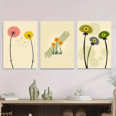 3pcs Modern Floral Elegant Pink Yellow Wall Art Set Canvas Framed 40x60cm - High Quality Print 100% Australian Made Wall Canvas Ready to Hang