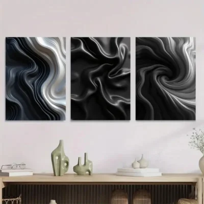 3pcs Modern Abstract Black and White Stylish Wall Art Set Canvas Framed 40x60cm - High Quality Print 100% Australian Made Wall Canvas Ready to Hang