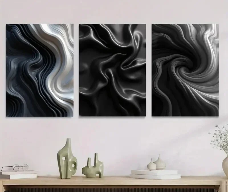 3pcs Modern Abstract Black and White Stylish Wall Art Set Canvas Framed 40x60cm – High Quality Print 100% Australian Made Wall Canvas Ready to Hang
