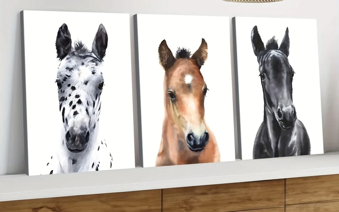 3pcs Chic Horse Modern Animal White Brown Black Wall Art Set Canvas Framed 40x60cm – High Quality Print 100% Australian Made Wall Canvas Ready to Hang