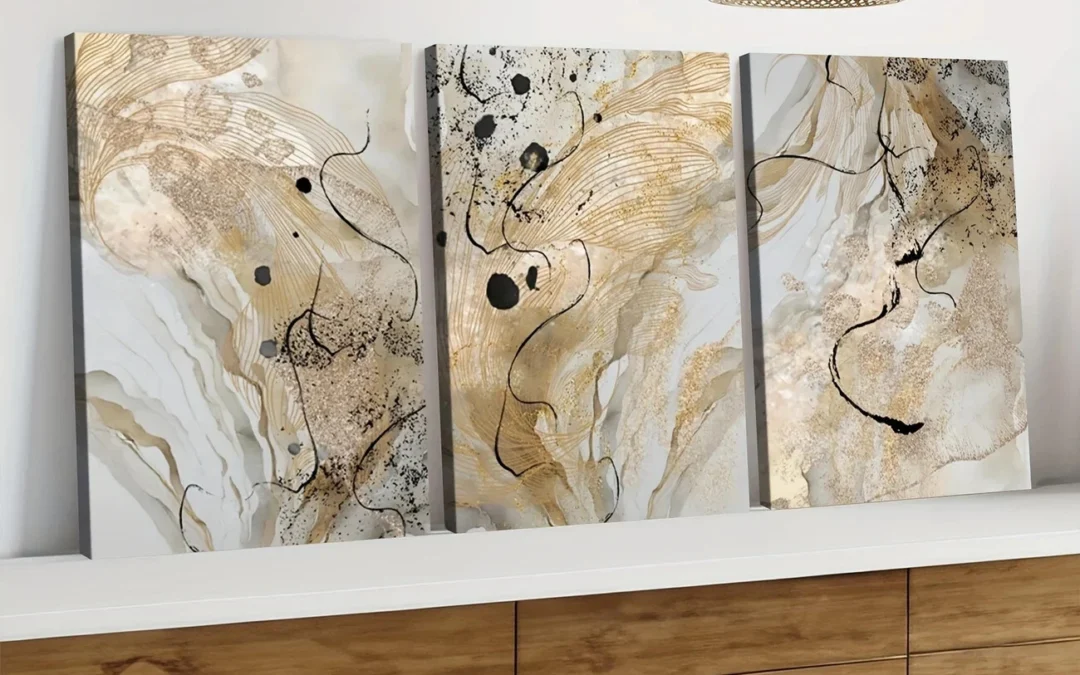 3pcs Golden Marble Abstract Golden Black Lines Wall Art Set Canvas Framed 40x60cm – High Quality Print 100% Australian Made Wall Canvas Ready to Hang
