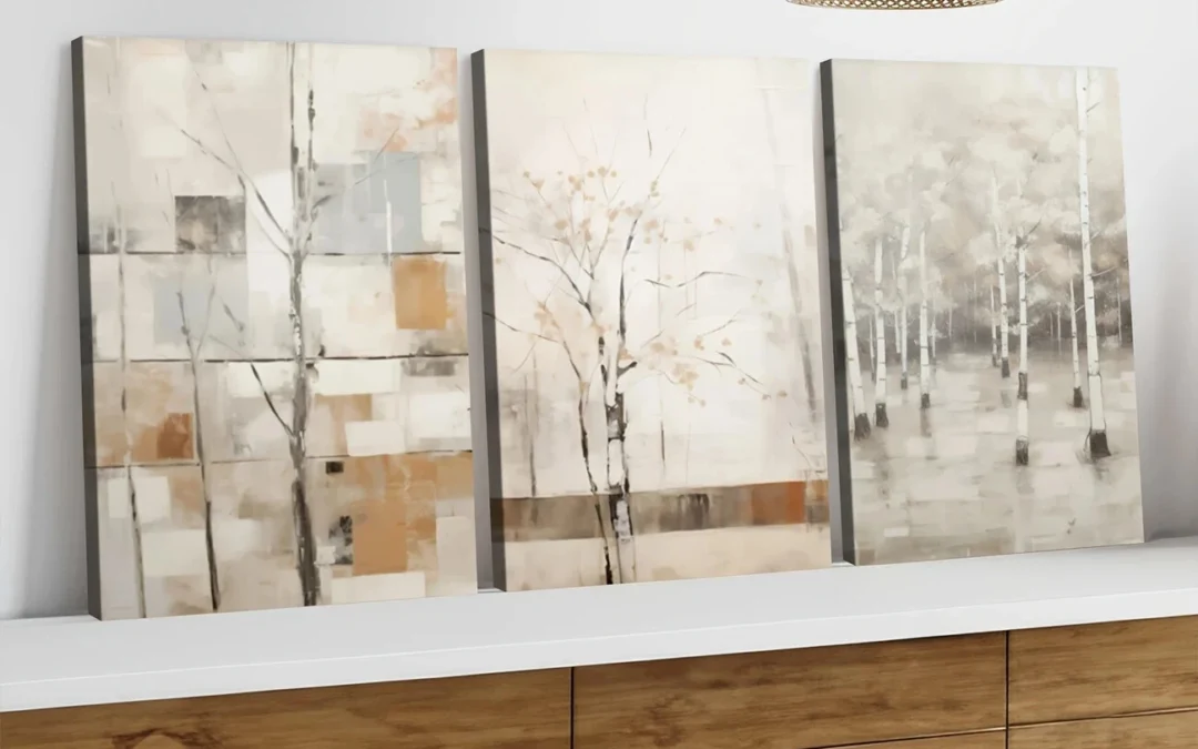 3pcs Nature Autumn Modern Gray Trees White Brown Wall Art Set Canvas Framed 40x60cm – High Quality Print 100% Australian Made Wall Canvas Ready to Hang