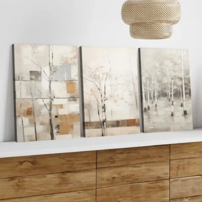 3pcs Nature Autumn Modern Gray Trees White Brown Wall Art Set Canvas Framed 40x60cm - High Quality Print 100% Australian Made Wall Canvas Ready to Hang