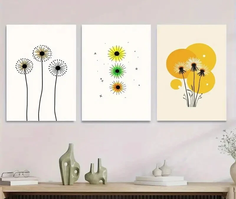 3pcs Modern Minimalist Flower Yellow Wall Art Set Canvas Framed 40x60cm – High Quality Print 100% Australian Made Wall Canvas Ready to Hang