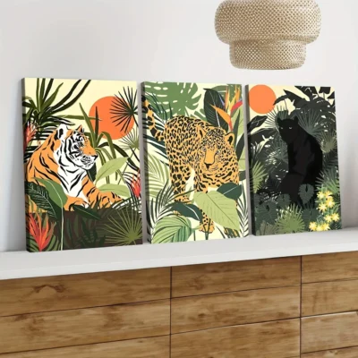 3pcs Classic Modern Jungle Animal Tiger Nature Wall Art Set Canvas Framed 40x60cm - High Quality Print 100% Australian Made Wall Canvas Ready to Hang