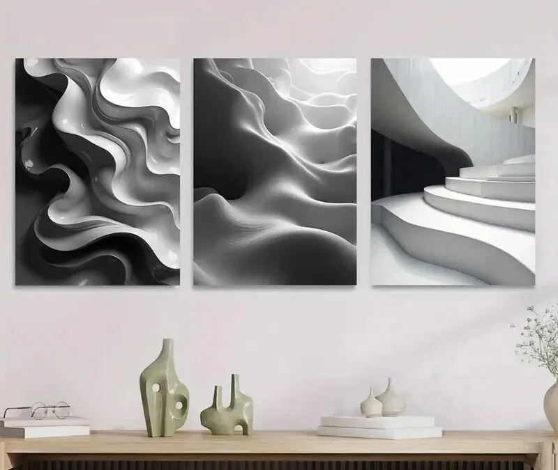 3pcs Modern Abstract Panel Black and White Wall Art Set Canvas Framed 40x60cm – High Quality Print 100% Australian Made Wall Canvas Ready to Hang