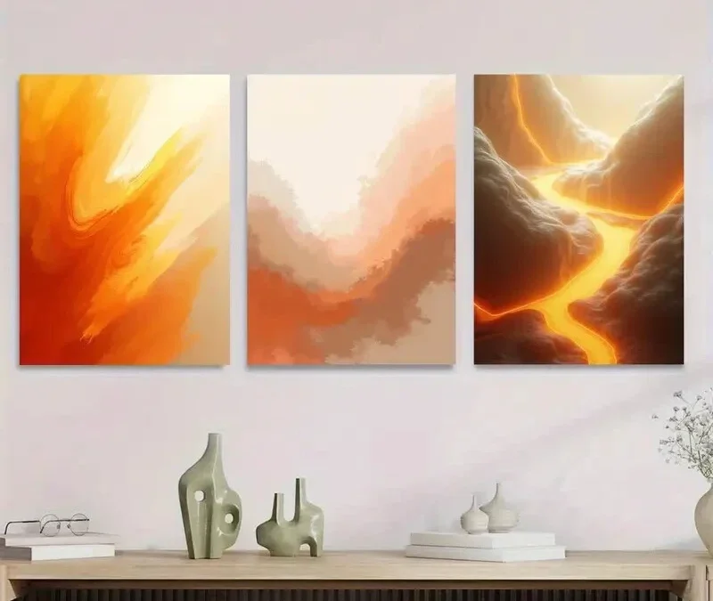 3pcs Modern Abstract Vibrant Orange Triptych Wall Art Set Canvas Framed 40x60cm – High Quality Print 100% Australian Made Wall Canvas Ready to Hang