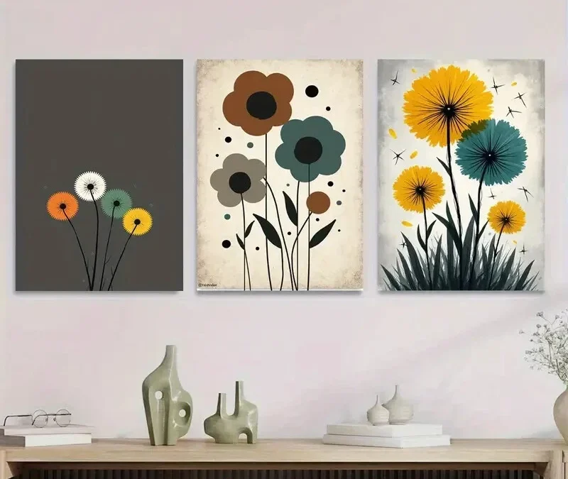 3pcs Modern Floral Abstract Flower Yellow Wall Art Set Canvas Framed 40x60cm – High Quality Print 100% Australian Made Wall Canvas Ready to Hang