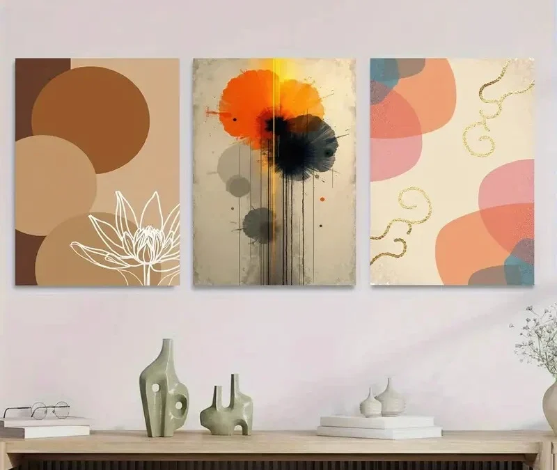 3pcs Modern Abstract Floral & Geometric Colorful Wall Art Set Canvas Framed 40x60cm – High Quality Print 100% Australian Made Wall Canvas Ready to Hang